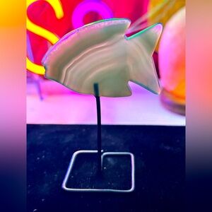 Green Chalcedony FISH mount on metal stand